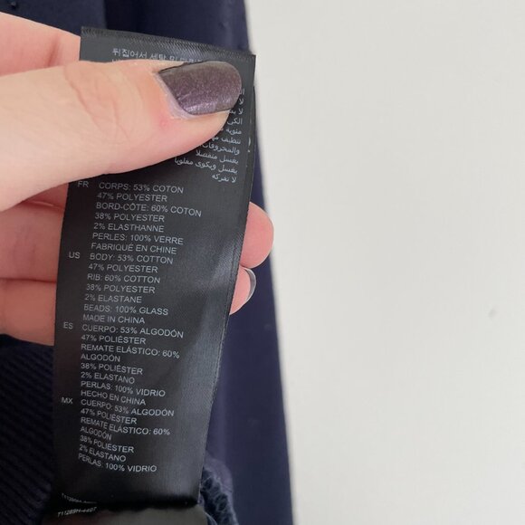 Sandro Navy Bijoux Floral Beaded Pullover Sweatshirt Size 3 (US 8) - Picture 4 of 6